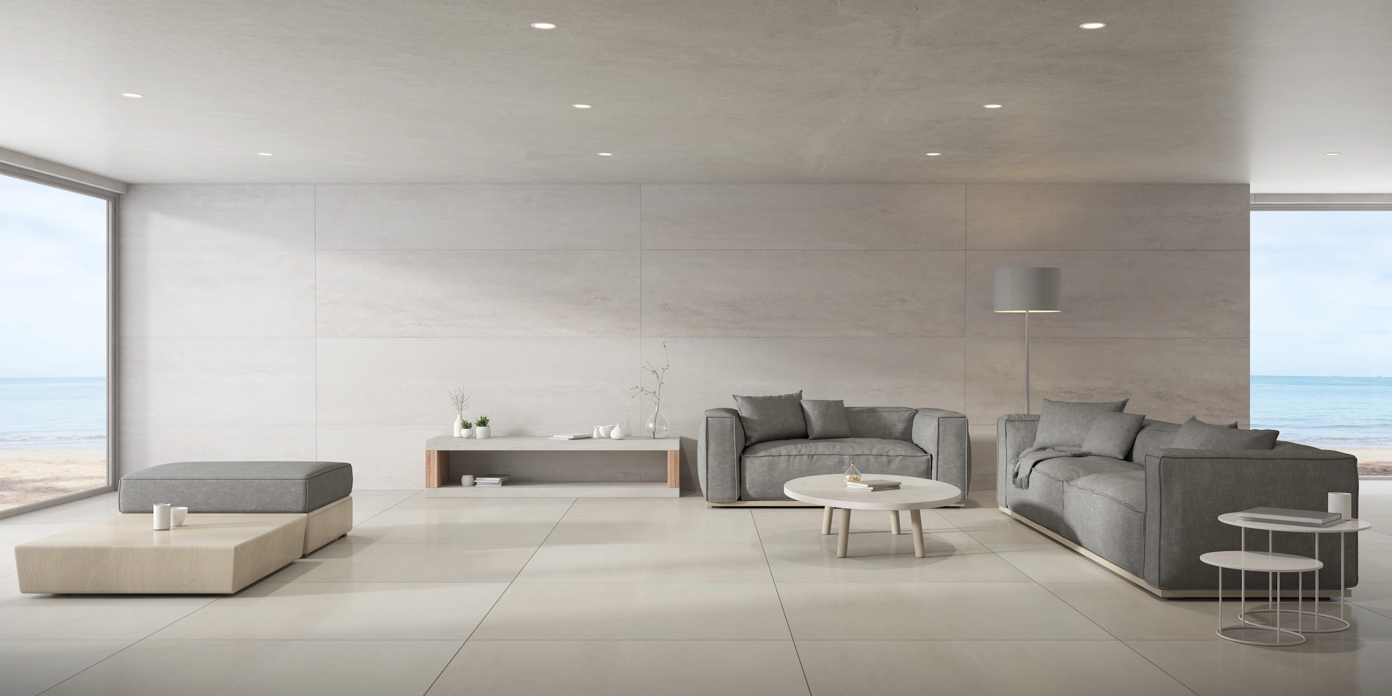 Modern tile flooring in living room